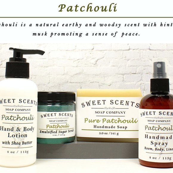 Patchouli Spa Gift Box; Soap Lotion, Spray, Sugar Scrub from Sweet Scents Soap - Picture 4 of 5